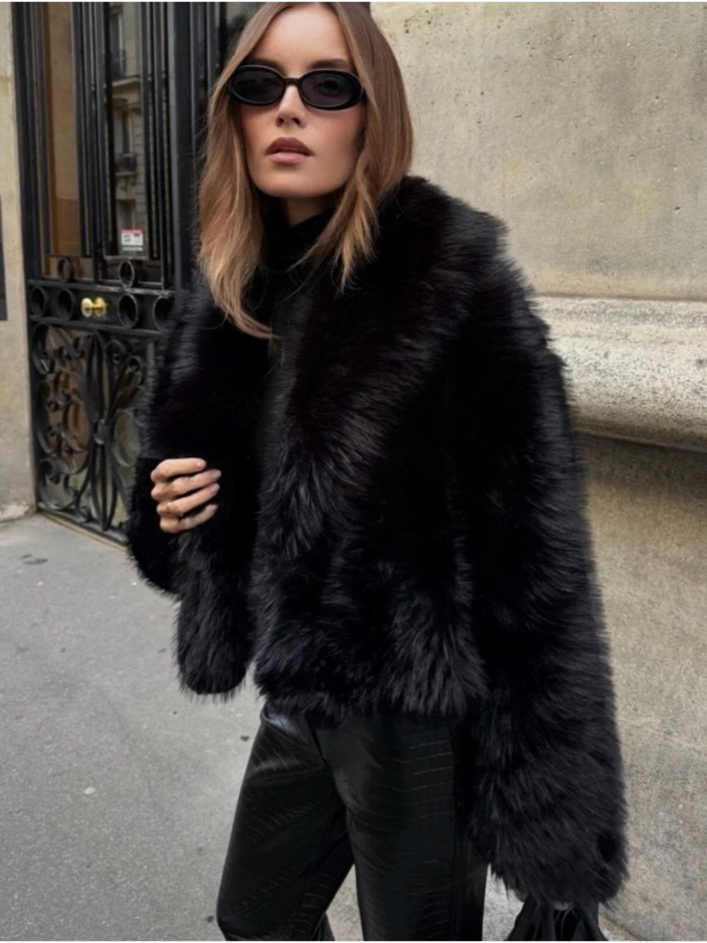 Commense Luxury Black Faux Fur Coat - Women's Jacket XS NWT